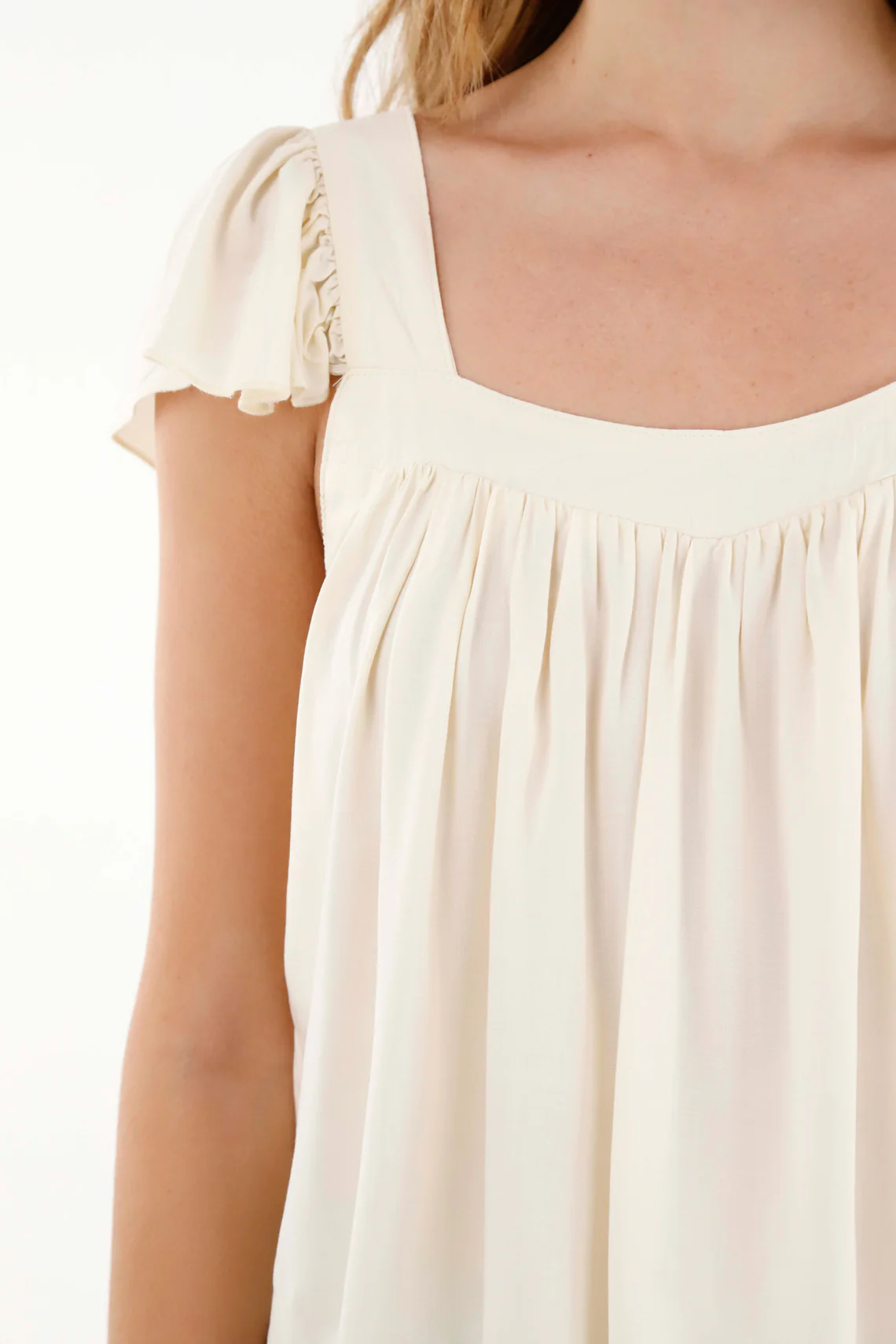 Women's Beige Straight Neck Chalis Shirt - Image 3