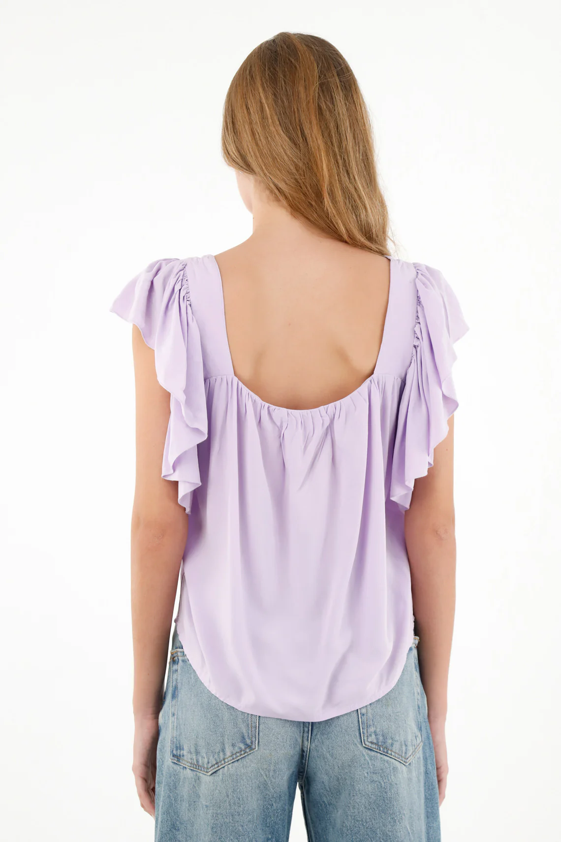 Women's Purple Straight Neck Chalis Shirt - Image 4