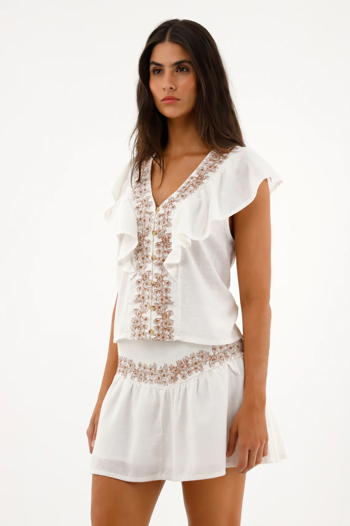 Women's Cream Blouse with Ruffle and Embroidery - Image 2