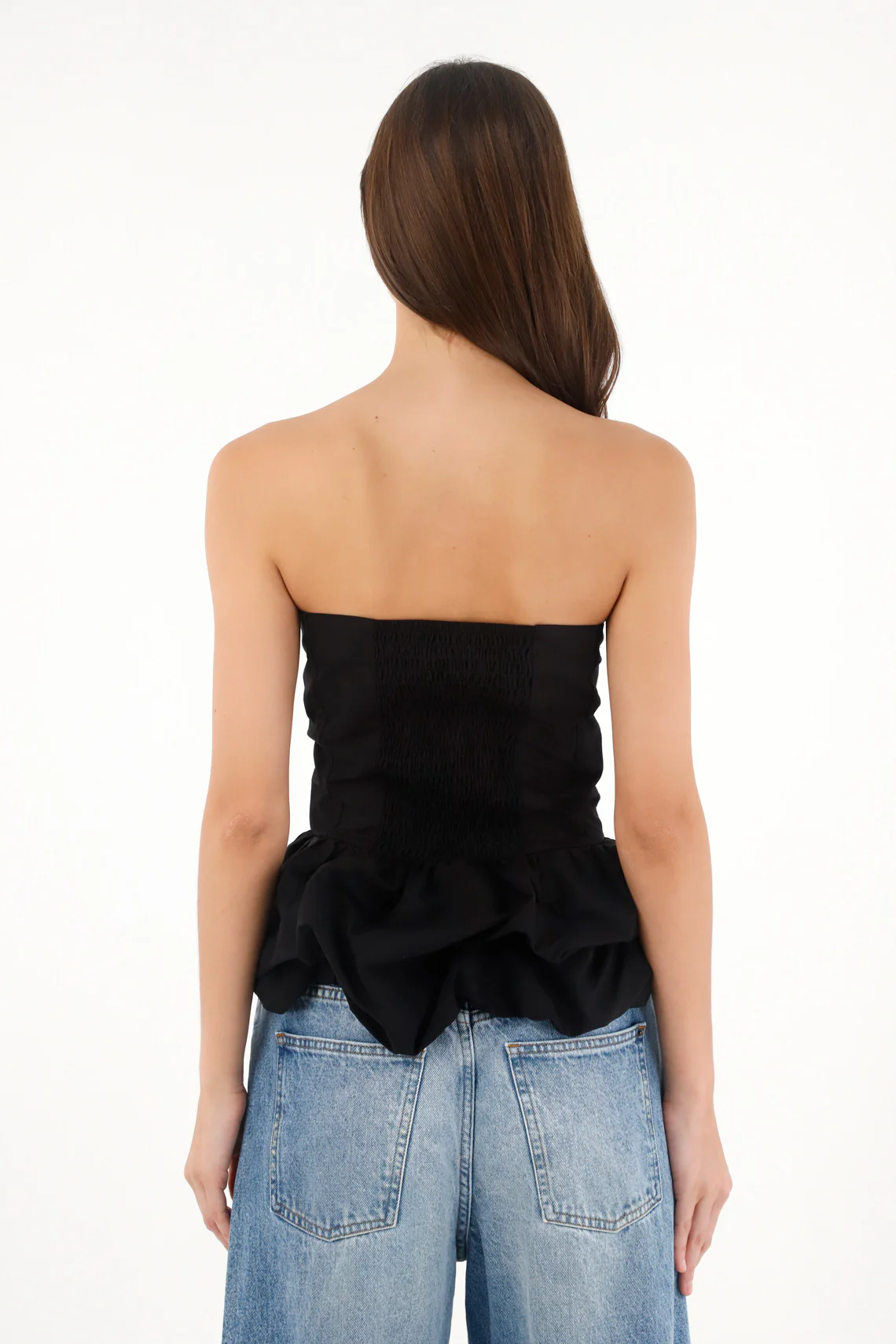 Women's black puffed strapless shirt - Image 4