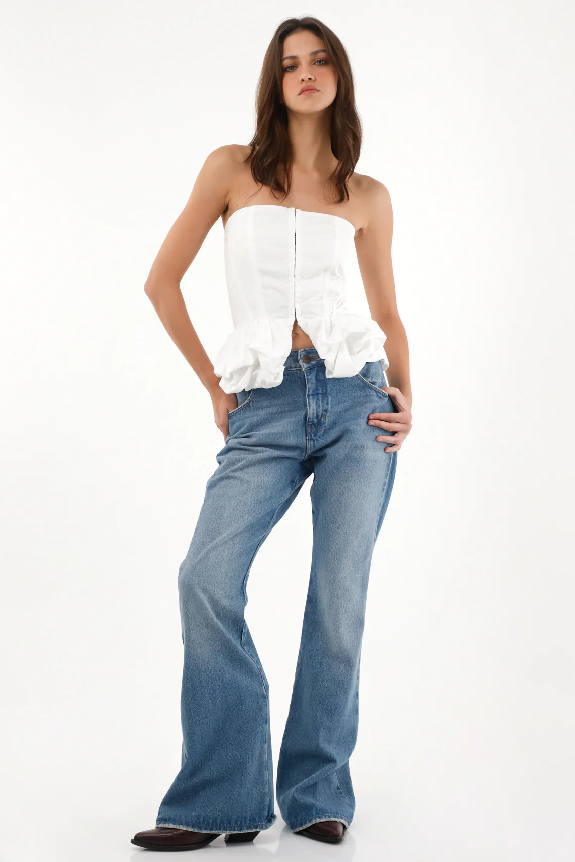 Women's ivory puffed sleeve strapless blouse - Image 3