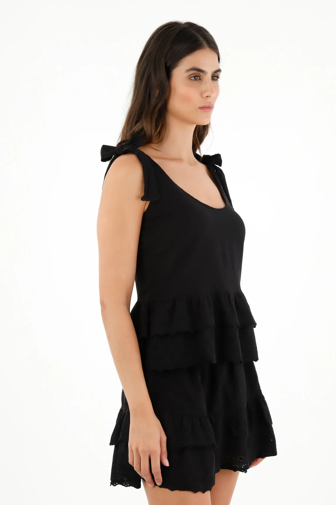 Women's Black Ruffled Strap Top - Image 2