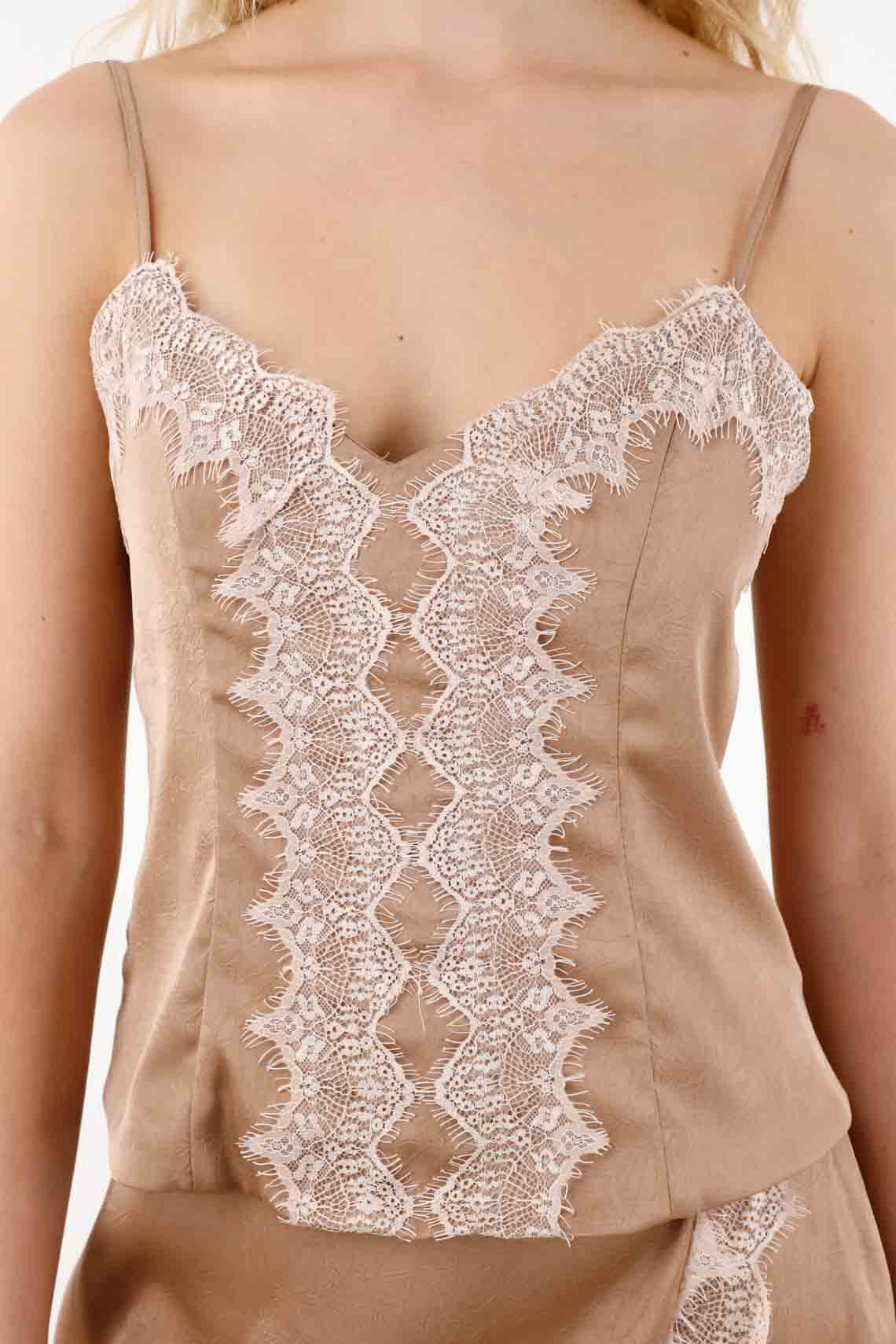 Camisole with Brown Lace for Women - Image 3