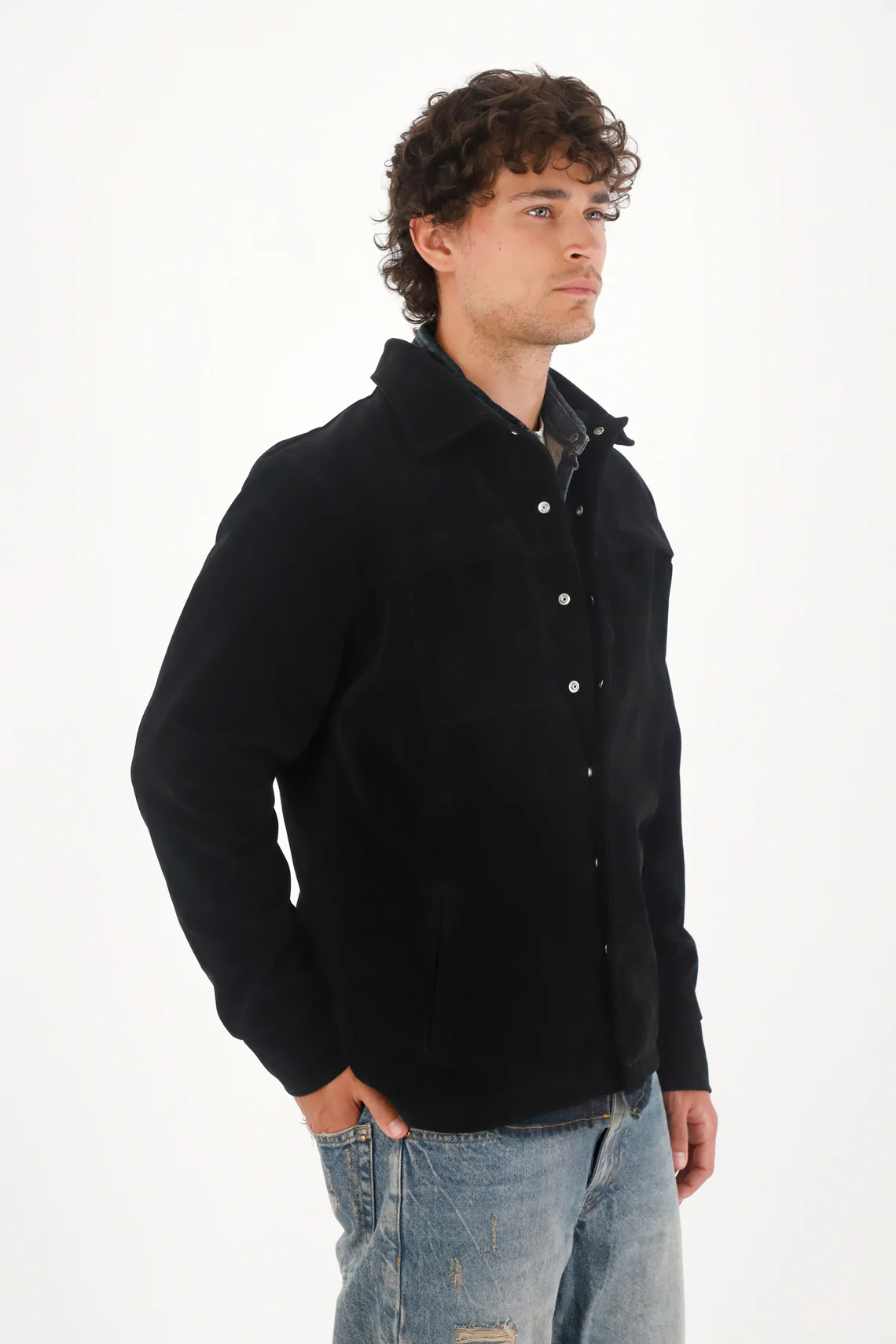 Black Synthetic Suede Jacket for Men - Image 2