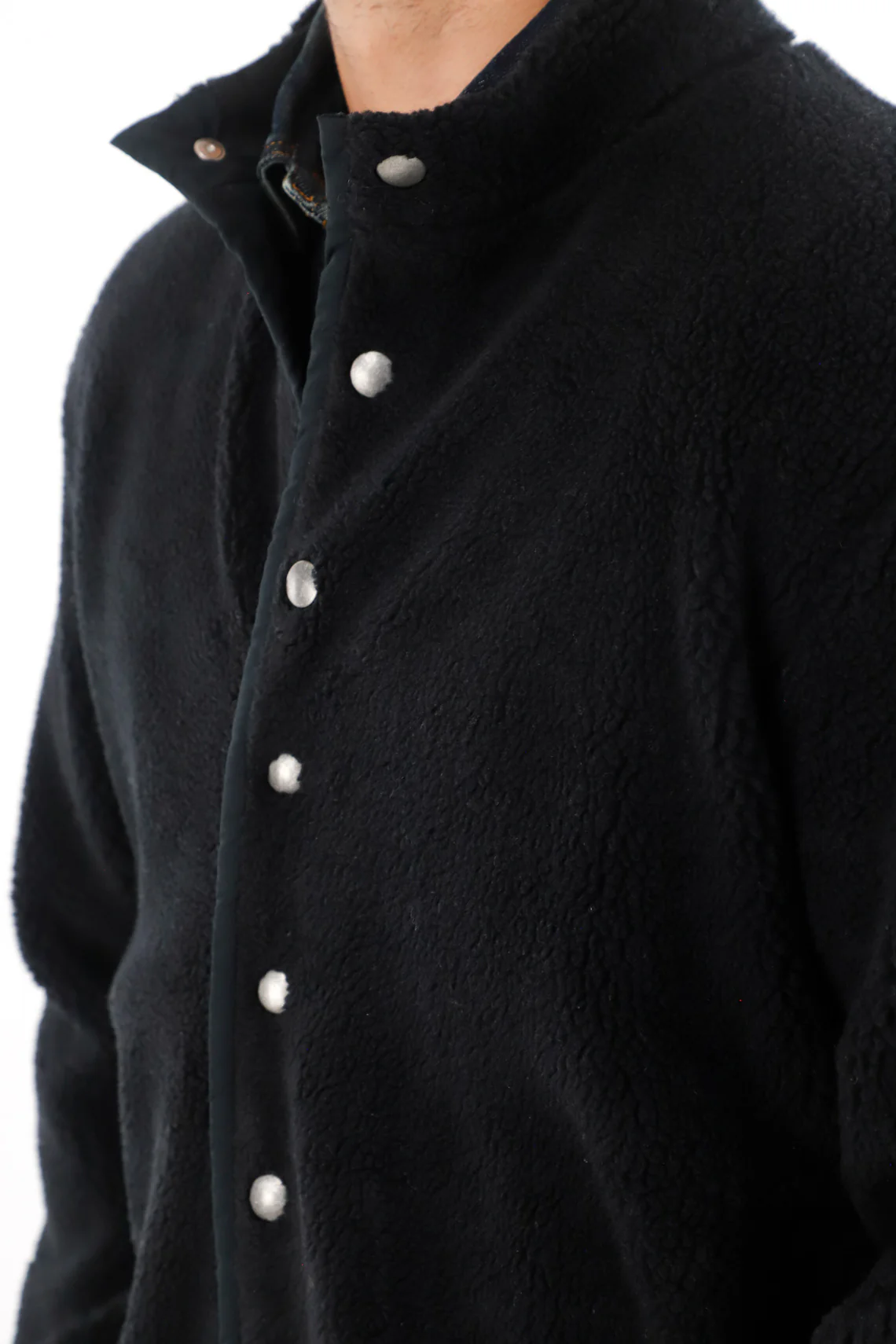 Black Sherpa Fabric Jacket for Men - Image 3