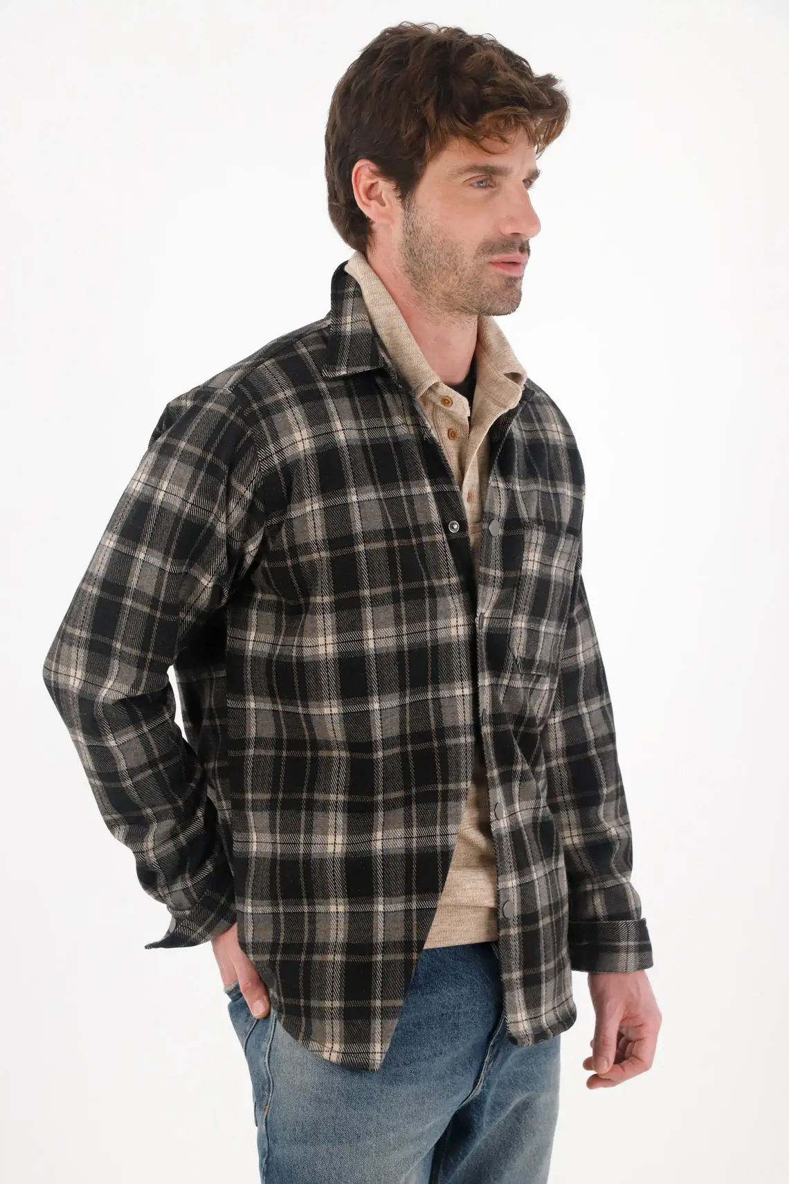 Coat with Pre-dyed Check Design for Men - Image 2