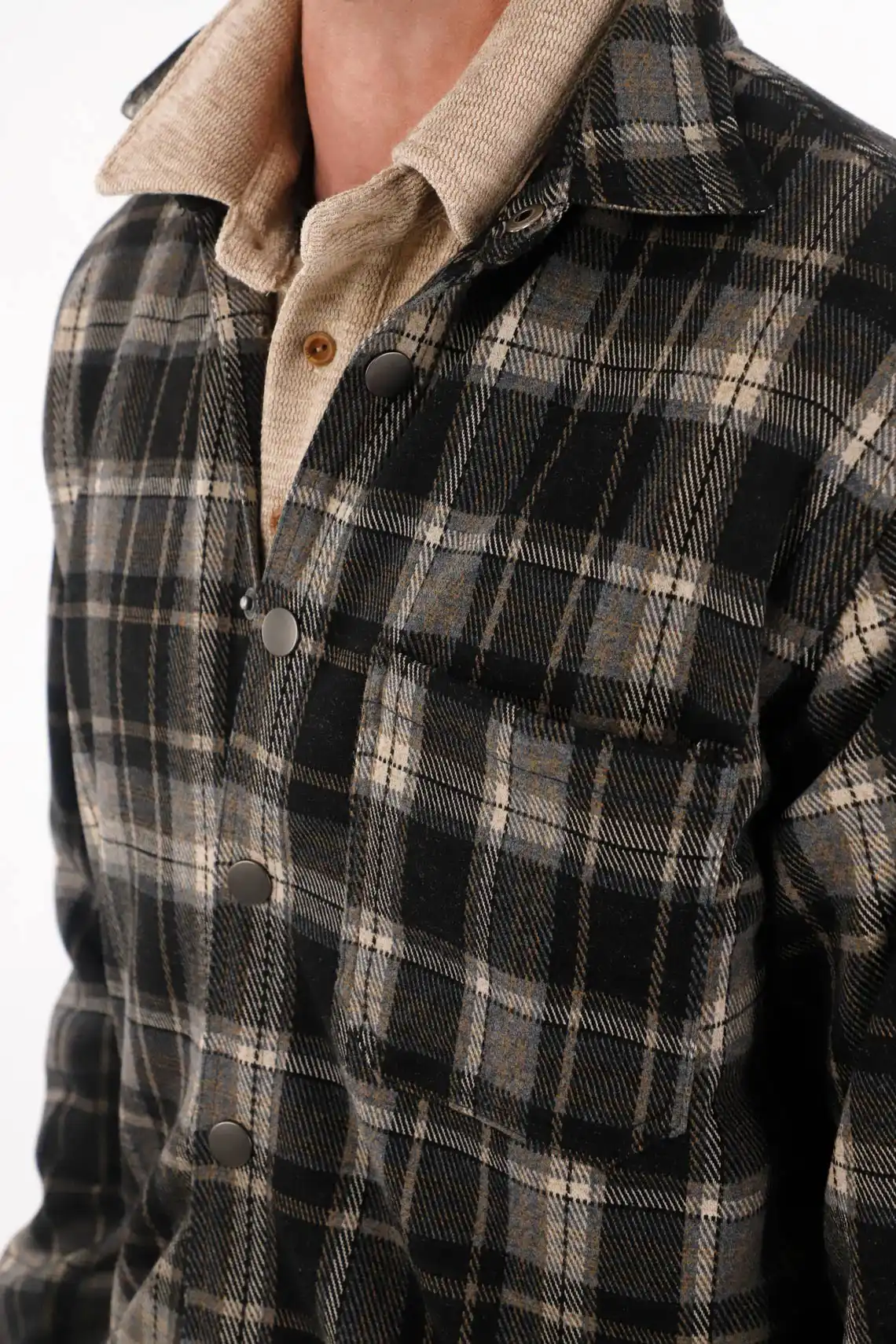 Coat with Pre-dyed Check Design for Men - Image 3