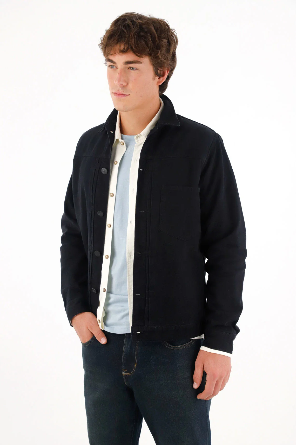 Men's Black Denim Trucker Coat - Image 2
