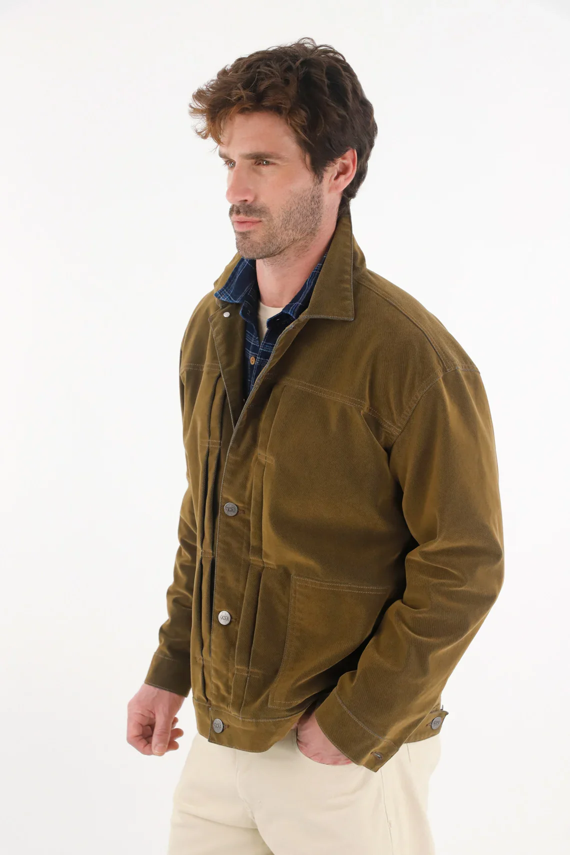Brown Velvet Denim Jacket for Men - Image 2