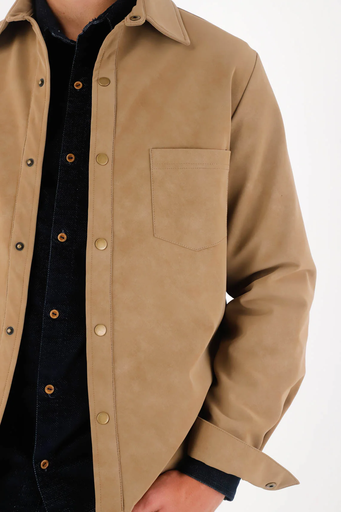Brown Soft Textured Shirt Jacket for Men - Image 4