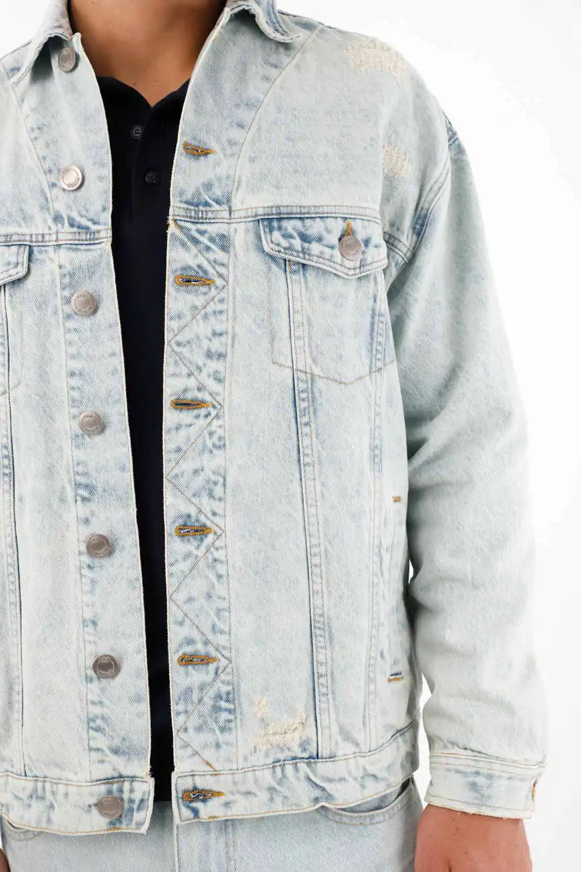 Blue Distressed Trucker Jacket for Men - Image 3