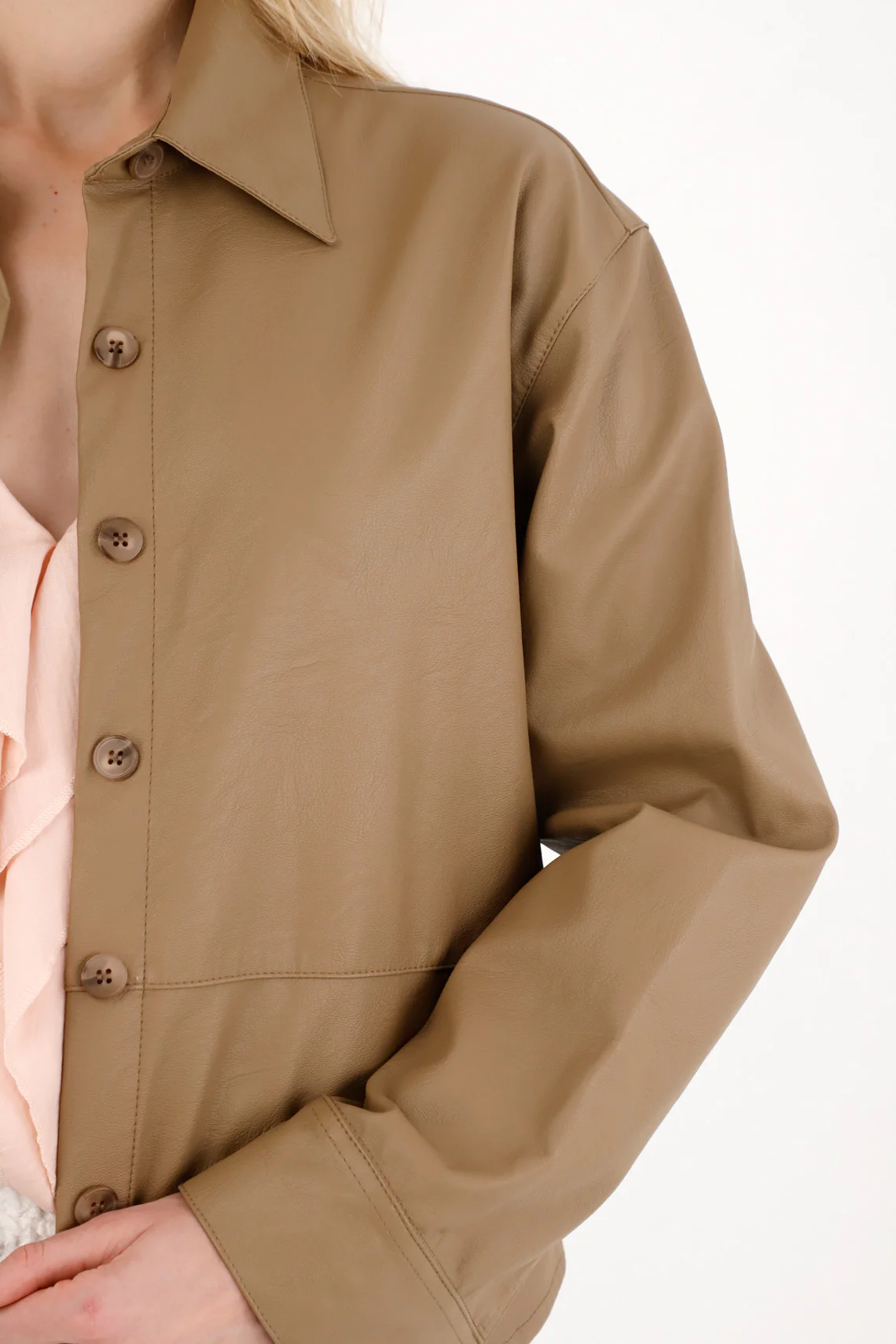Classic Brown Synthetic Leather Coat for Women - Image 3