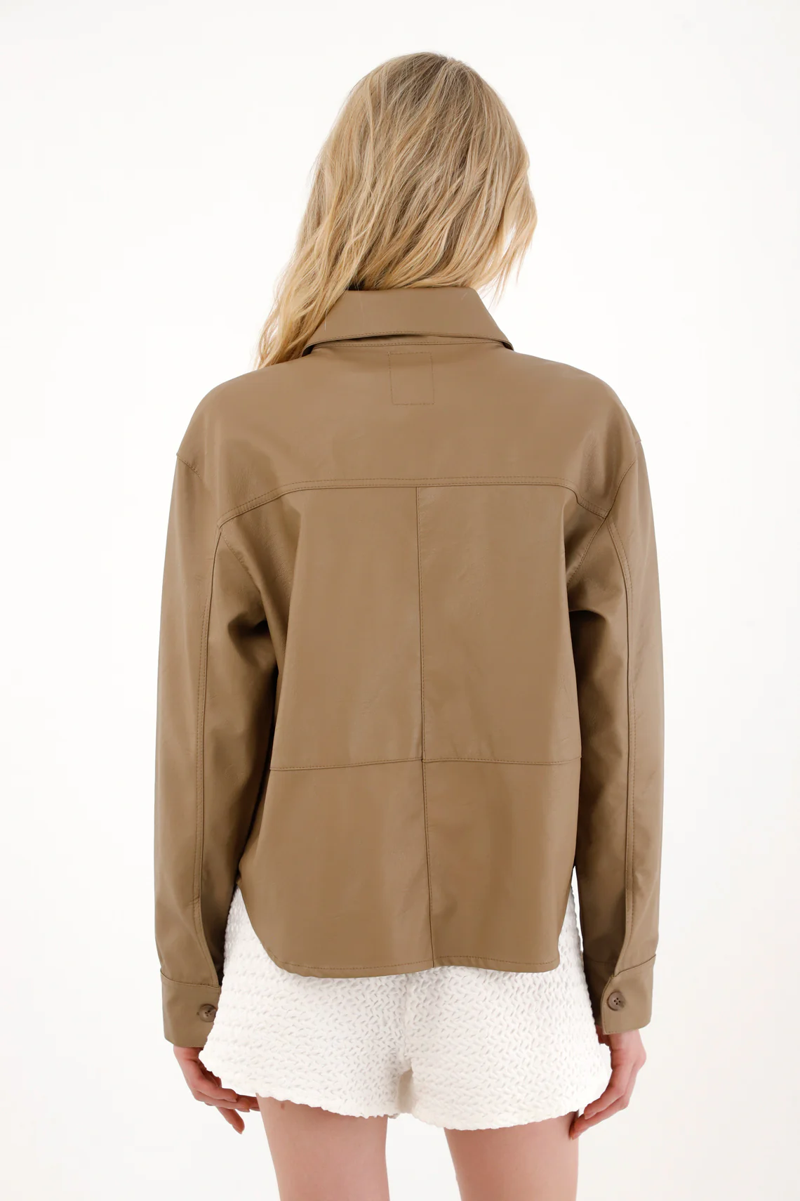 Classic Brown Synthetic Leather Coat for Women - Image 6