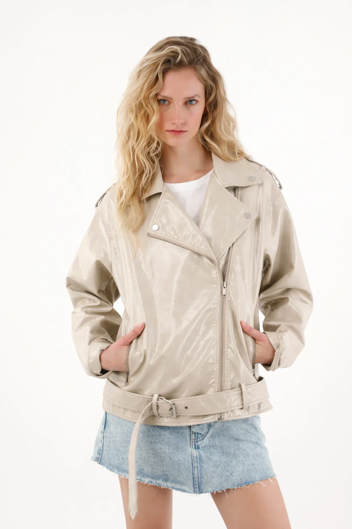Shiny Leather-Look Jacket for Women - Image 2
