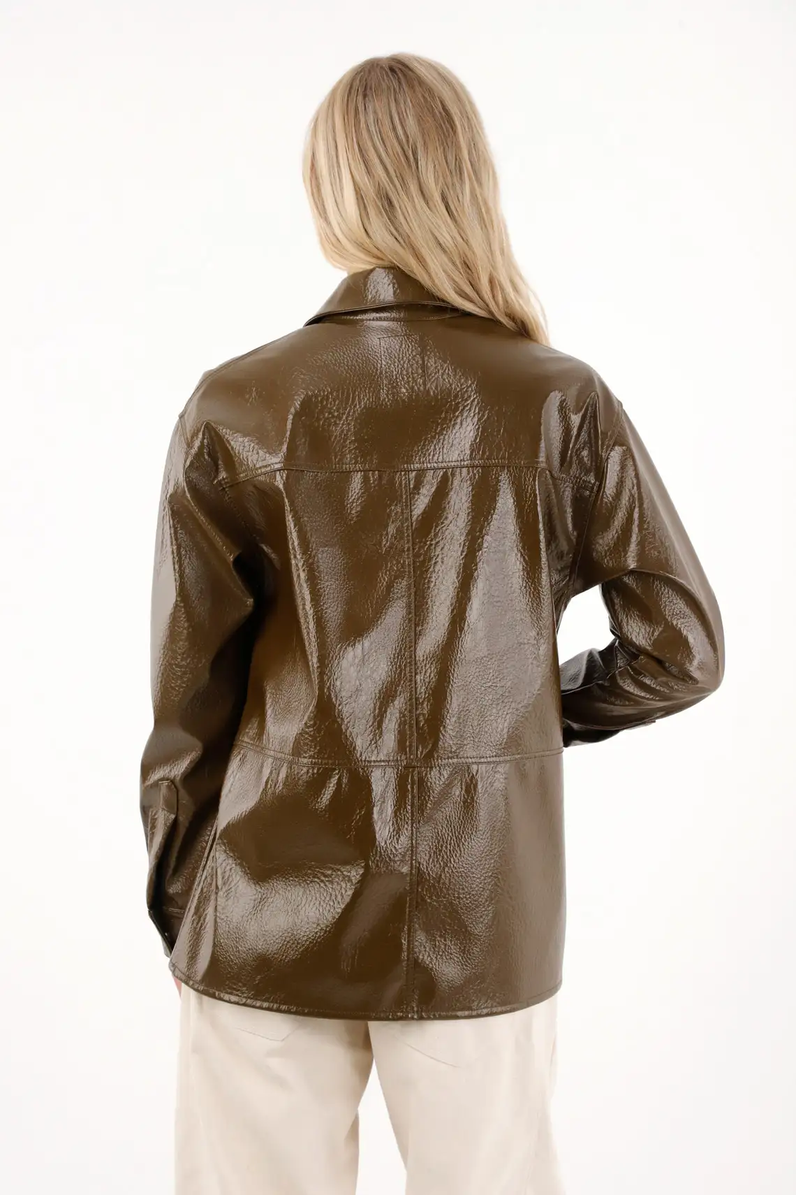 Long Synthetic Leather Jacket for Women - Image 4