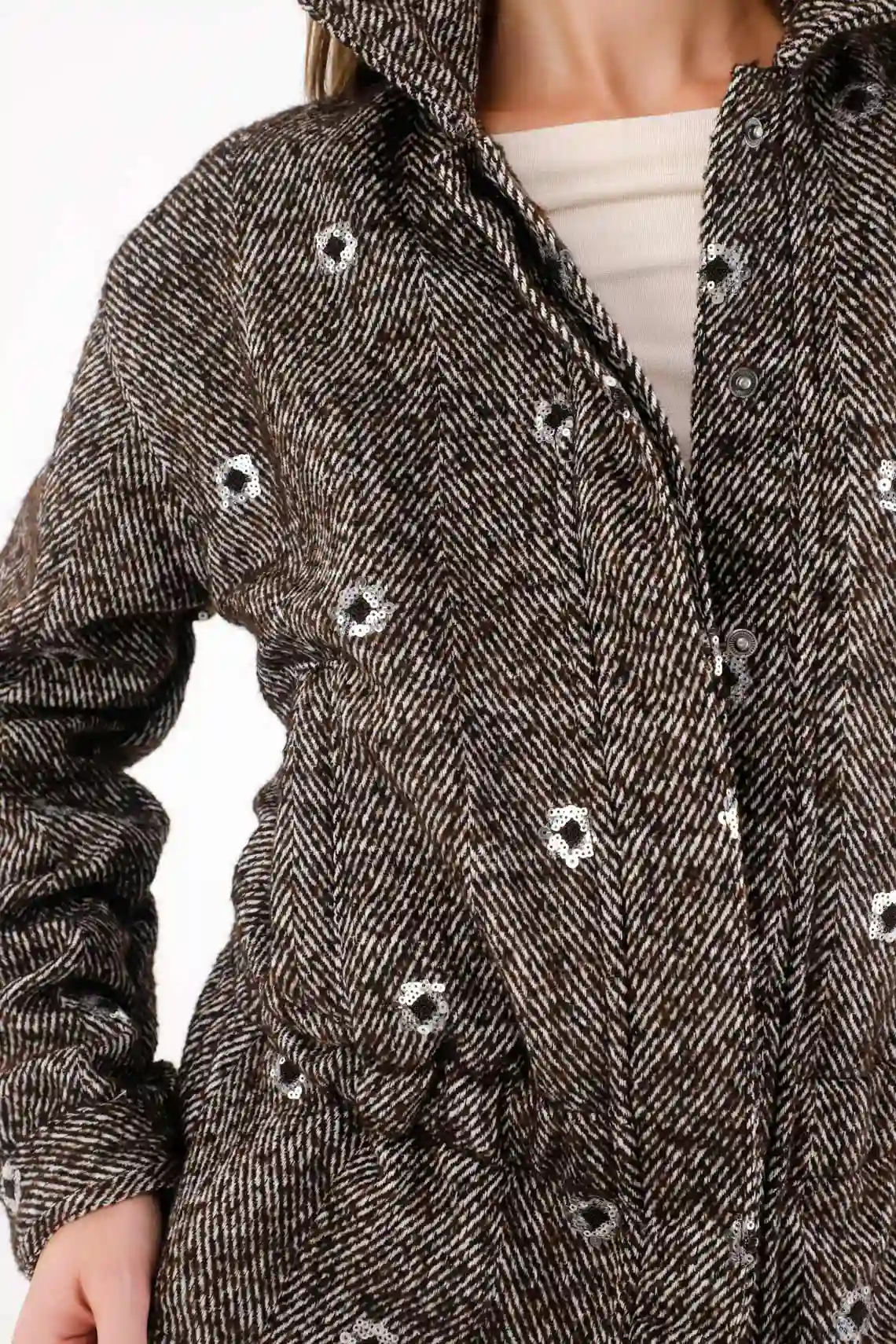Shiny Effect Jacket with Brown Sequins for Women - Image 3