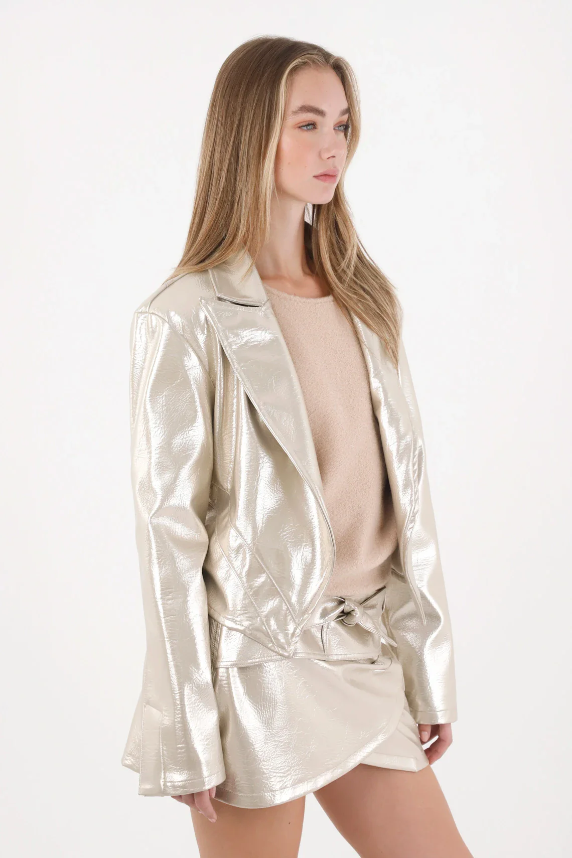 Crudo Metallic Crop Jacket for Women - Image 3