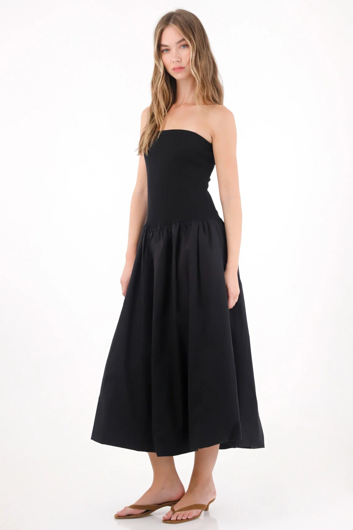 Long Strapless Black Globe Silhouette Dress for Women - Image 2