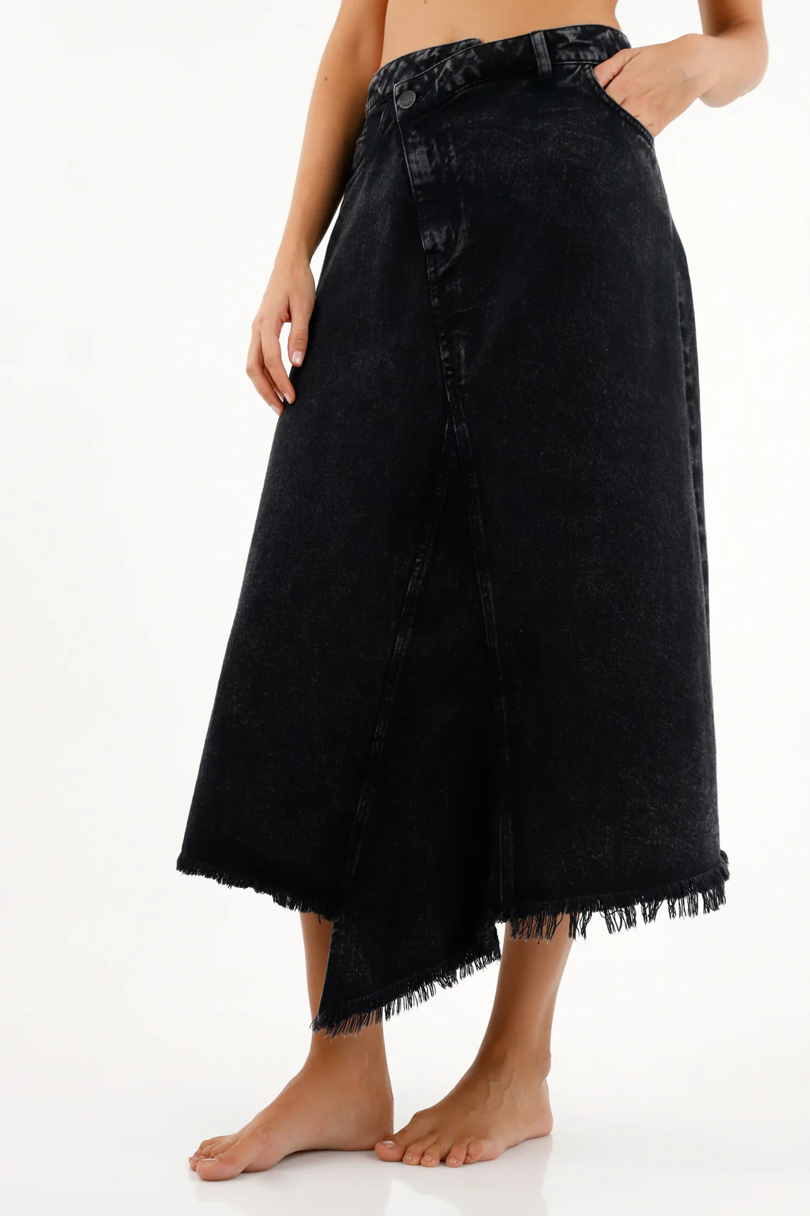 Women's Black Denim Midi Skirt - Image 2