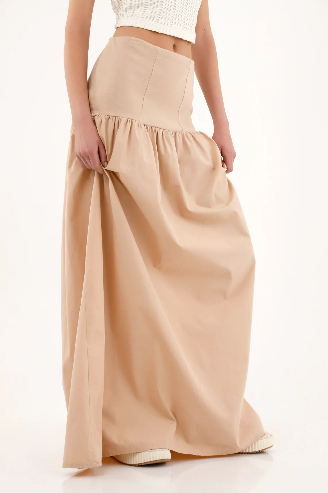 Women's long brown skirt with ribbed waistband - Image 2