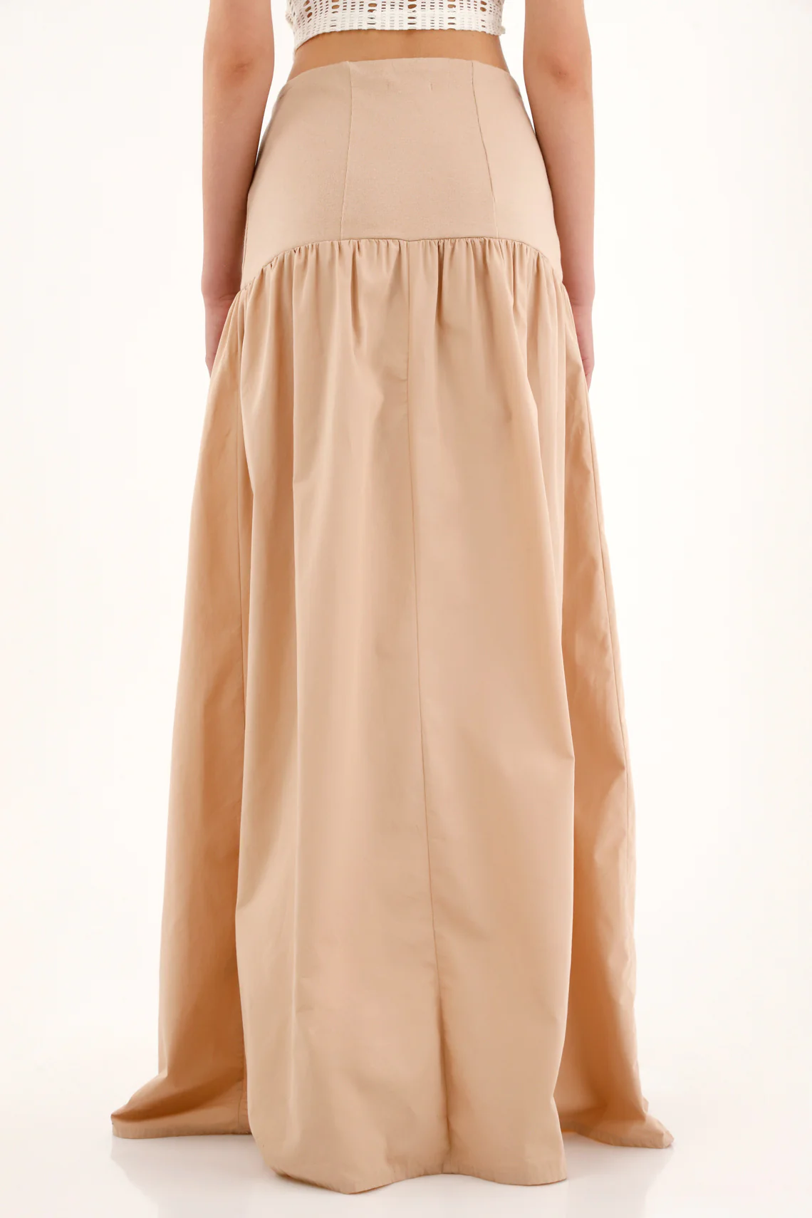 Women's long brown skirt with ribbed waistband - Image 4