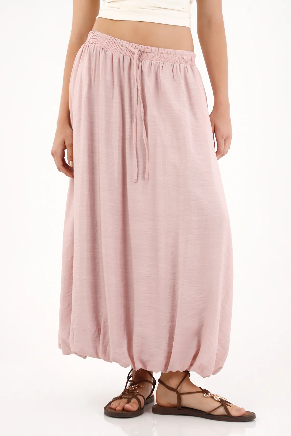Women's Long Pink Balloon Hem Skirt - Image 3