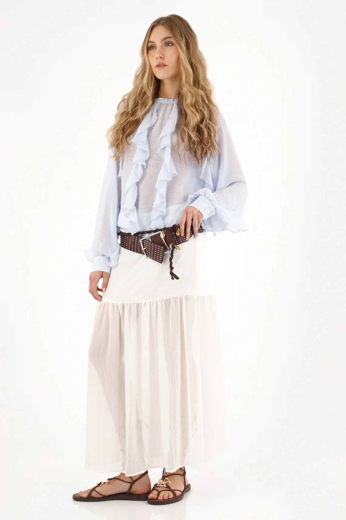 Long Crudo Skirt in Fabric Blend for Women