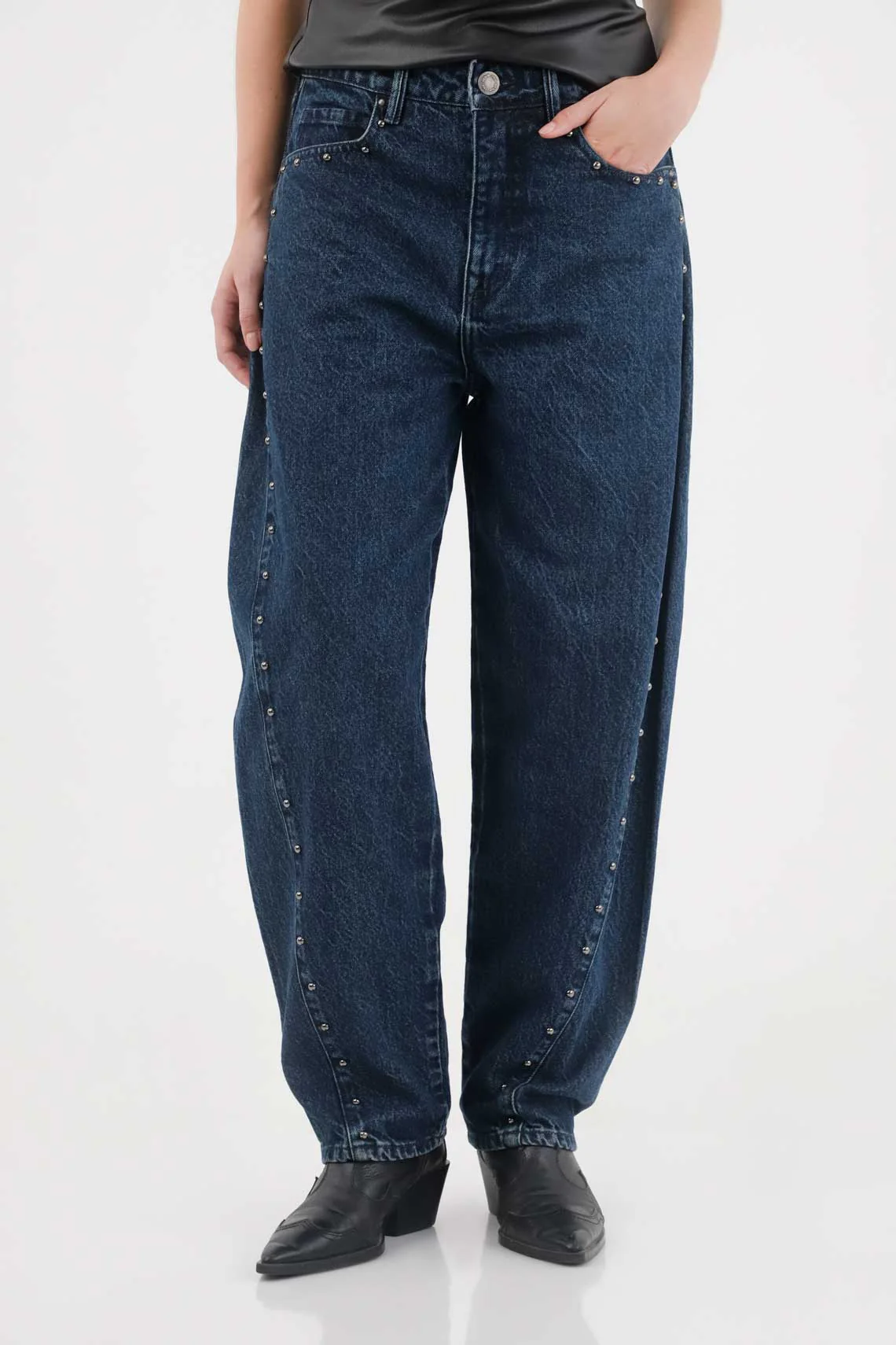 Mom Jeans with Cuts and Studs in Blue for Women - Image 2