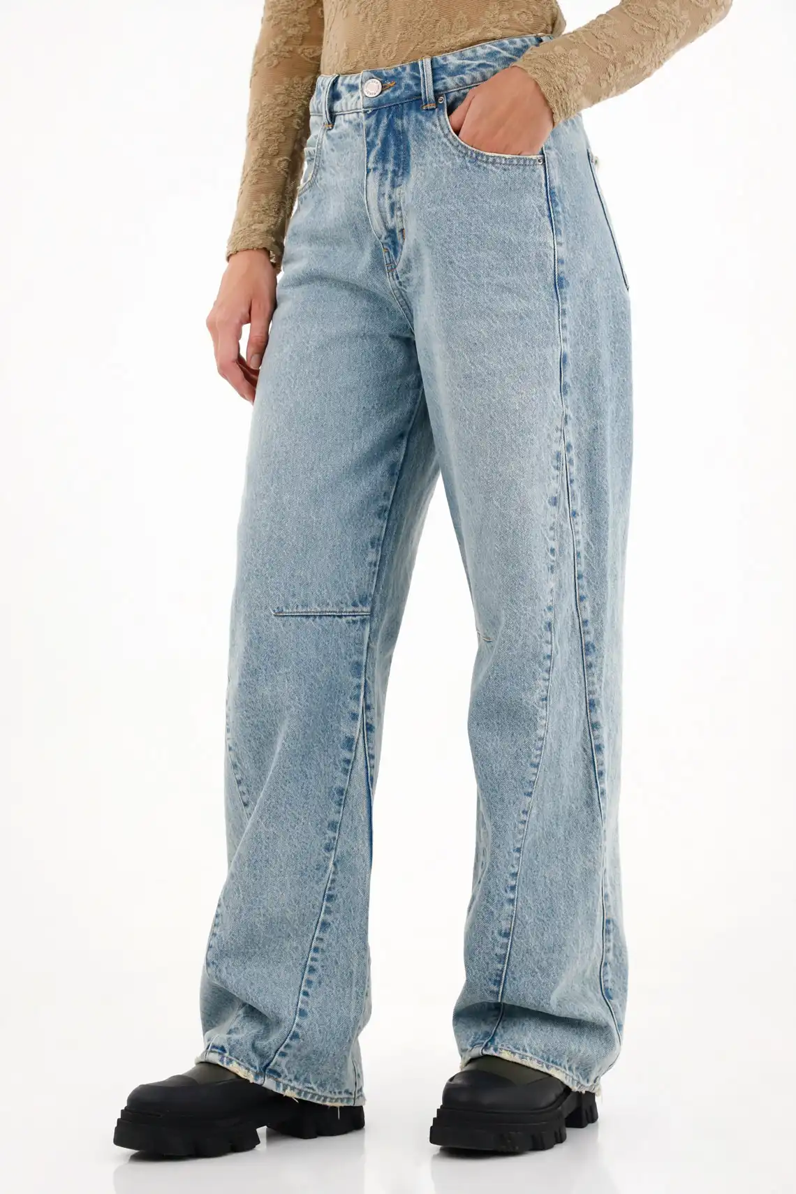 Light Blue Wide Leg Jeans for Women - Image 2