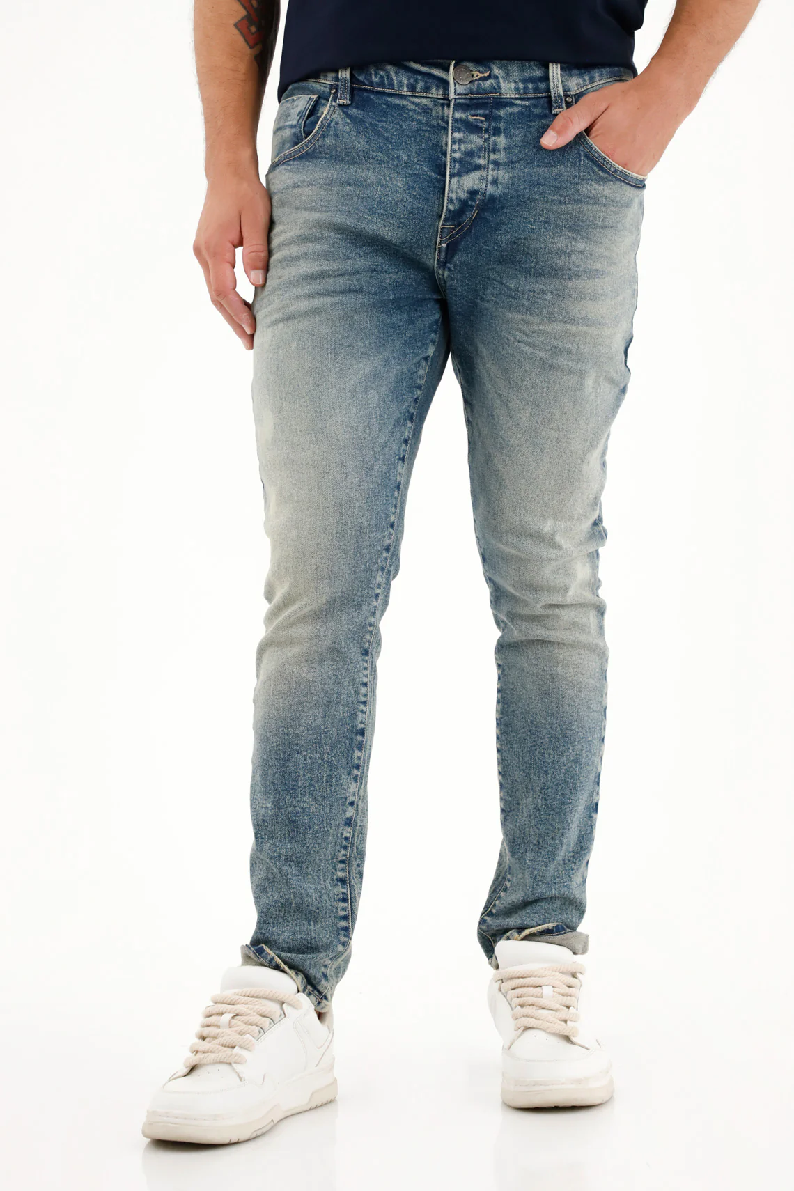 Men's Mid-Rise Skinny Jeans with White Pigment - Image 2