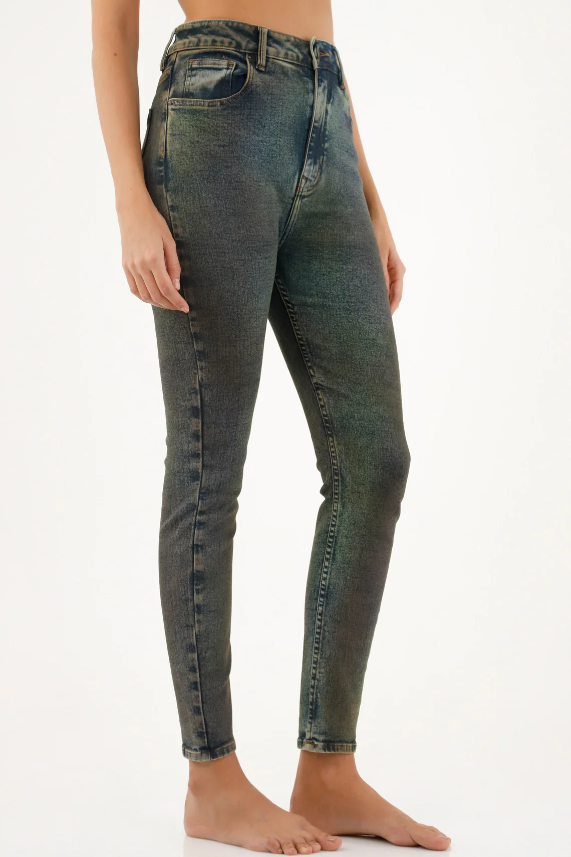 Women's Blue Iridescent Effect Jeans - Image 2