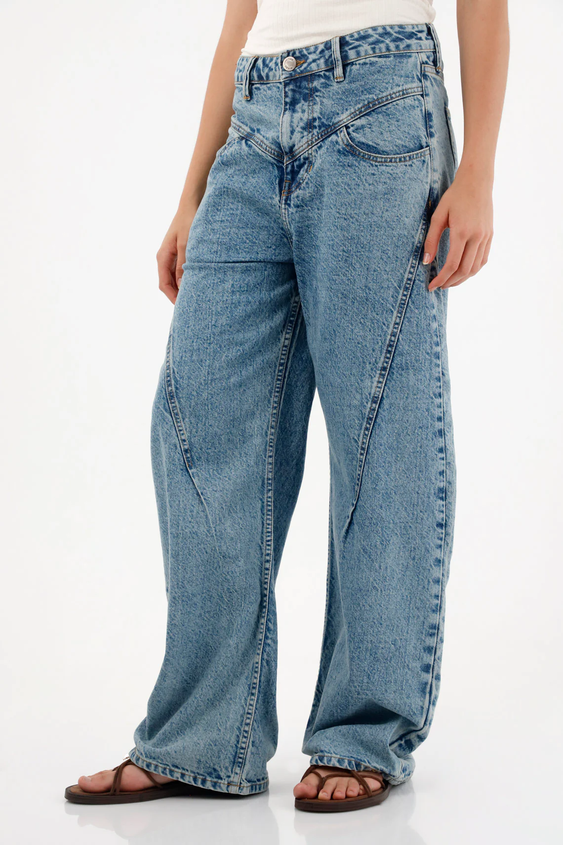 Blue Low Rise Wide Leg Jeans for Women - Image 3