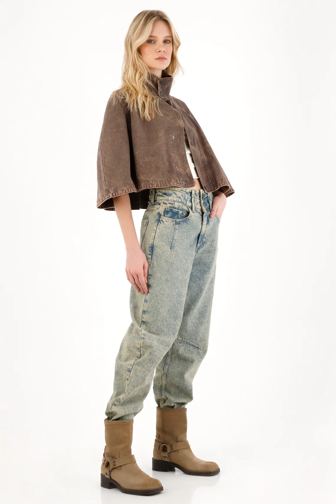 Women's Blue Slouchy Jeans with Double Waistband