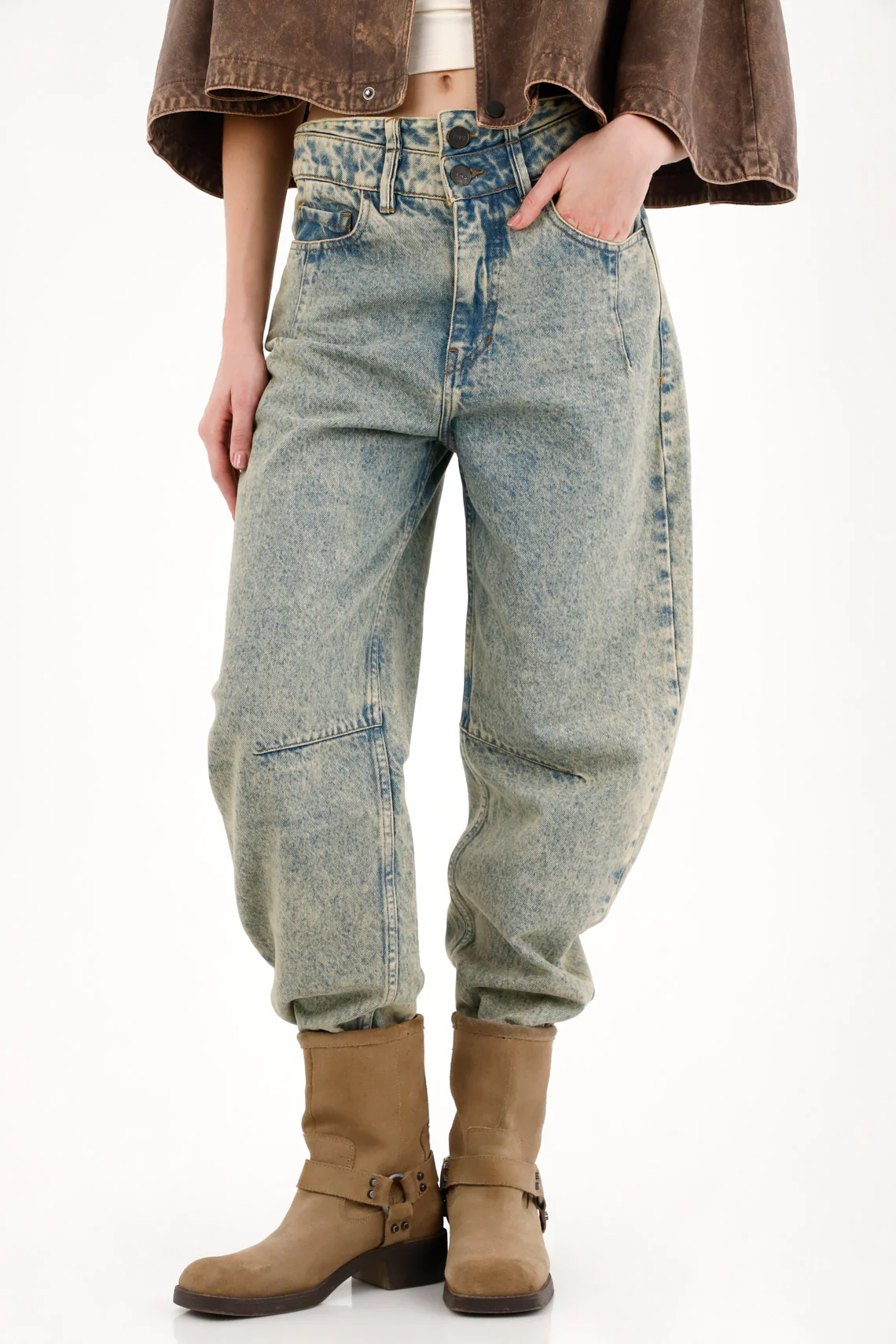Women's Blue Slouchy Jeans with Double Waistband - Image 2