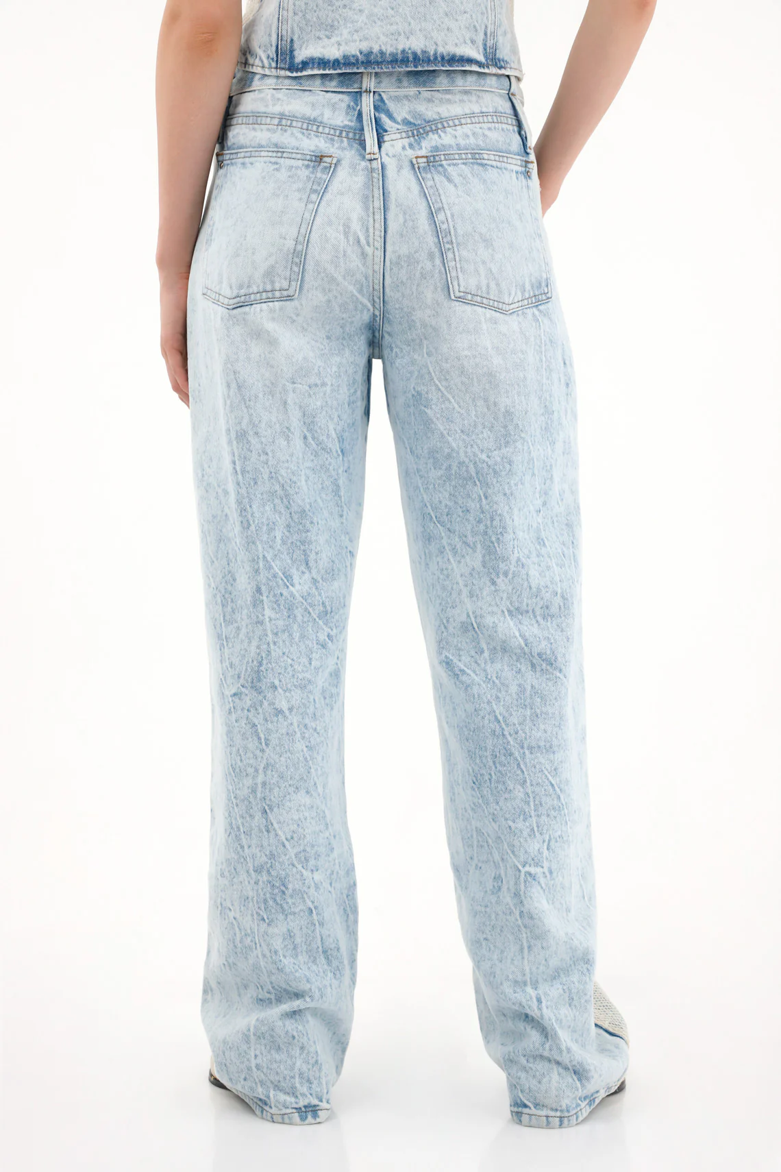 Women's Wide Leg Jeans with Mesh Detail and Shine - Image 4