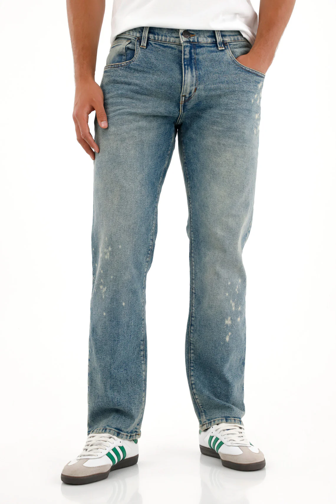 Straight Jeans with Blue Splash Effect for Men