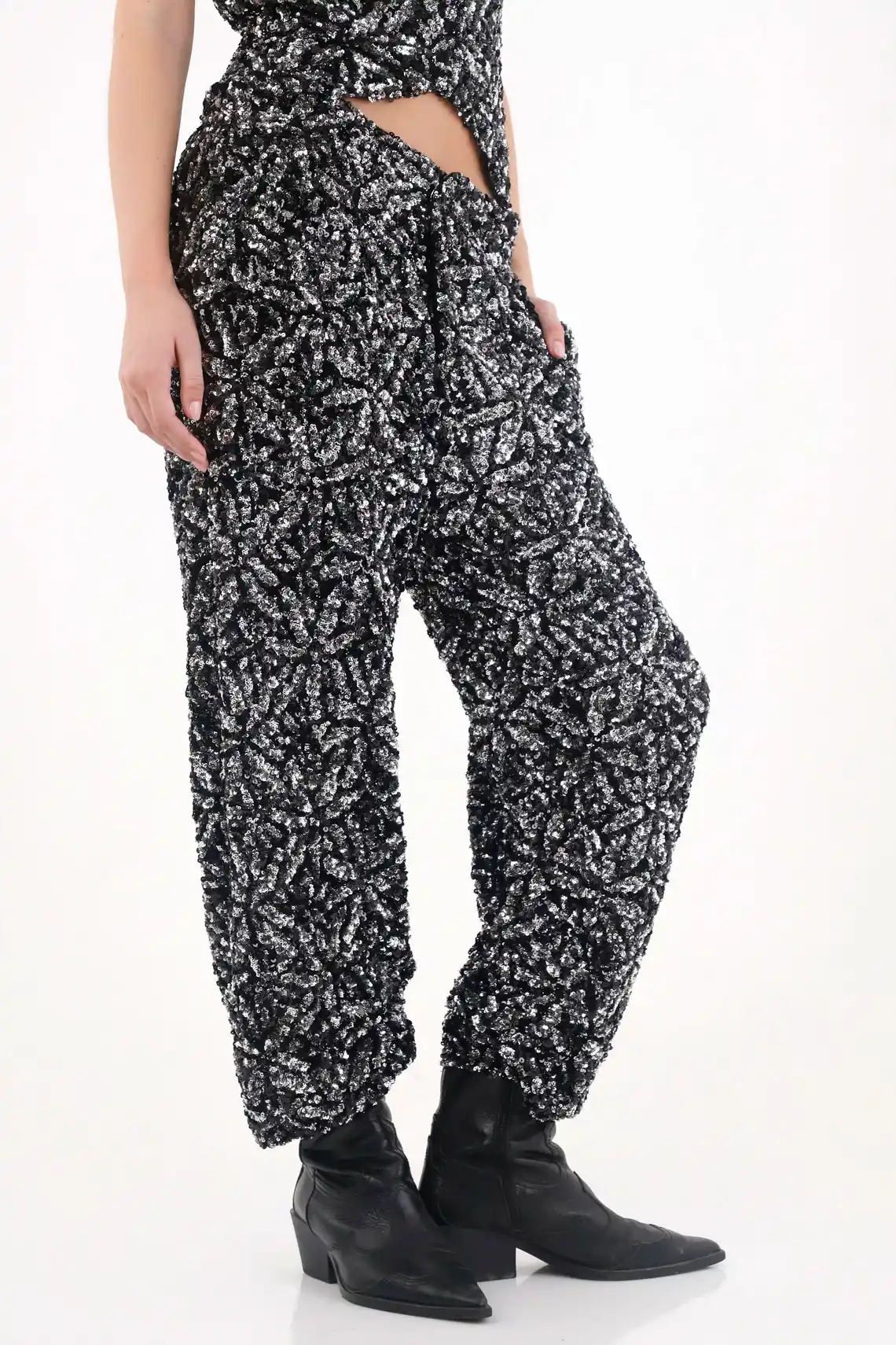 Black Sequin Jogger Pants for Women - Image 2