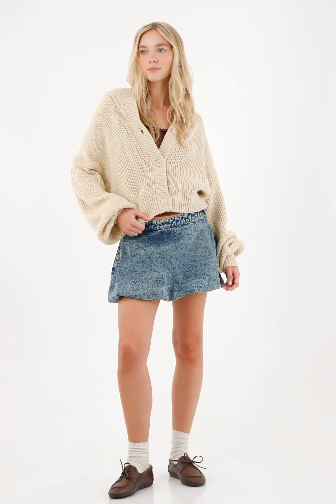 Cropped Oversized Acrylic Knit Women’s Hoodie - Image 4