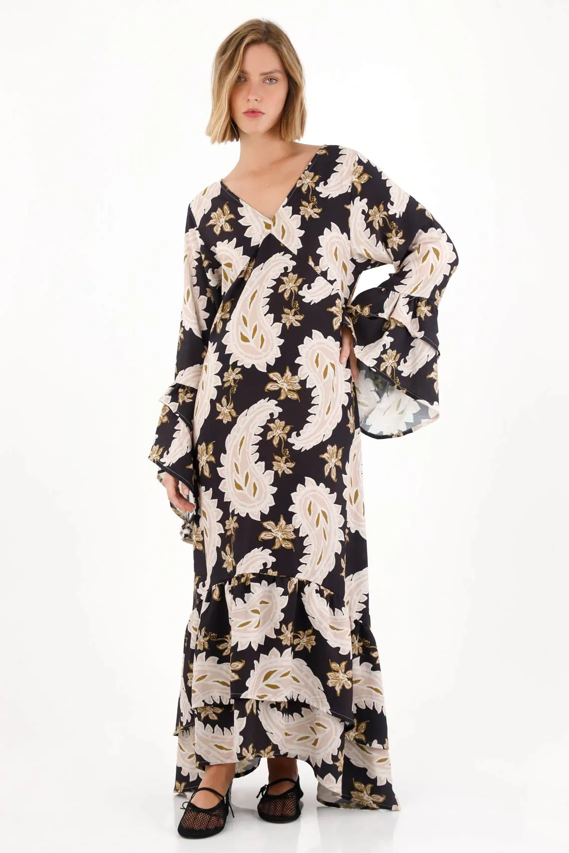 Long Dress with V-Neck Print for Women - Image 2