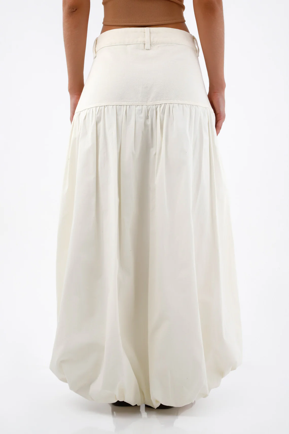Long Cotton Skirt for Women in White Bubble with Gather - Image 5