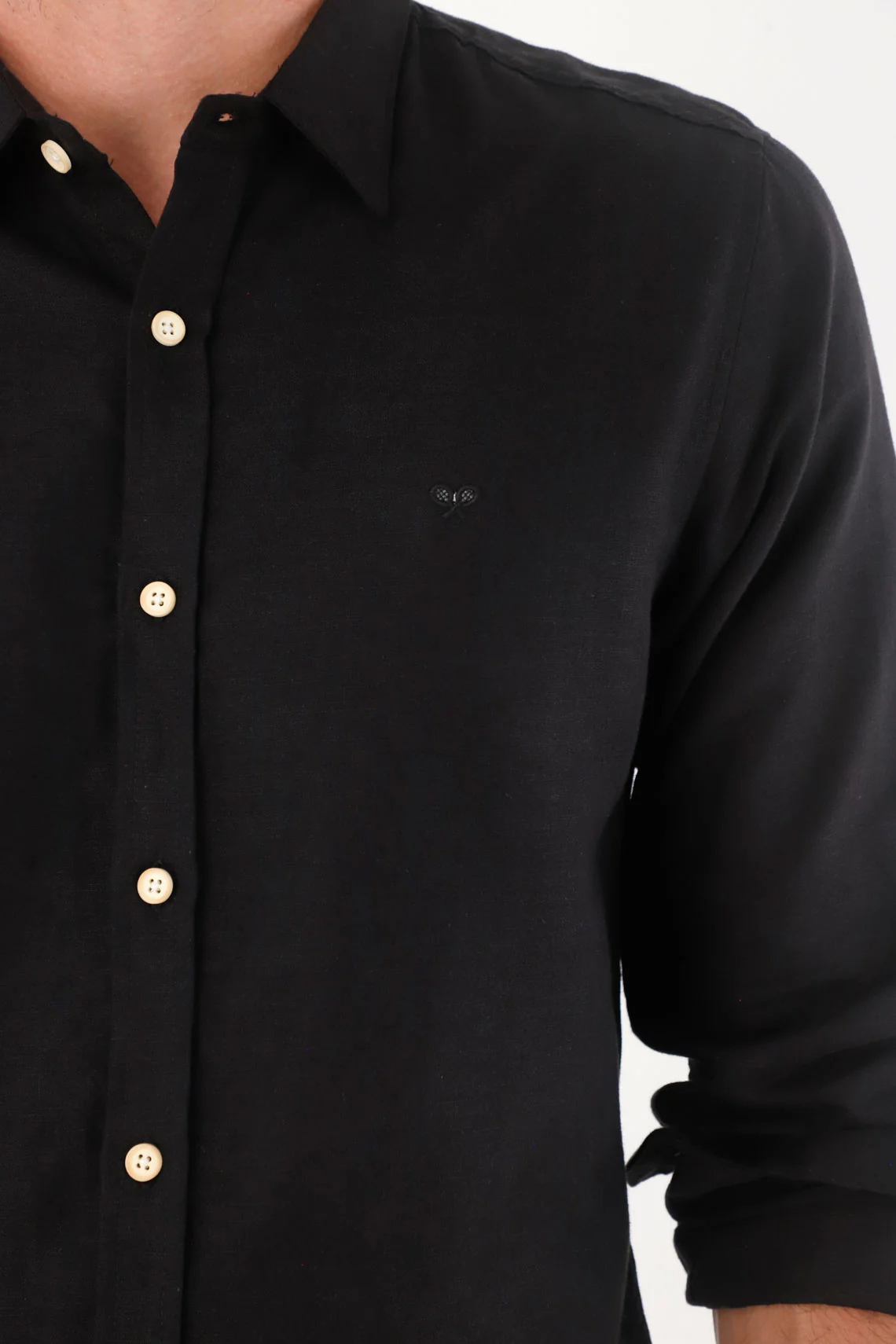 Men's Black Linen Shirt Regular Fit with Light Buttons - Image 3