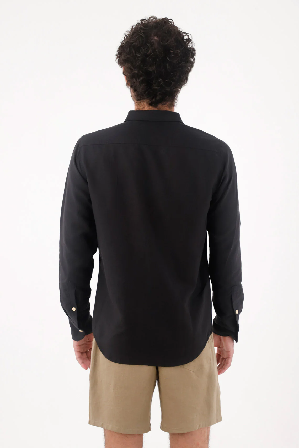 Men's Black Linen Shirt Regular Fit with Light Buttons - Image 4