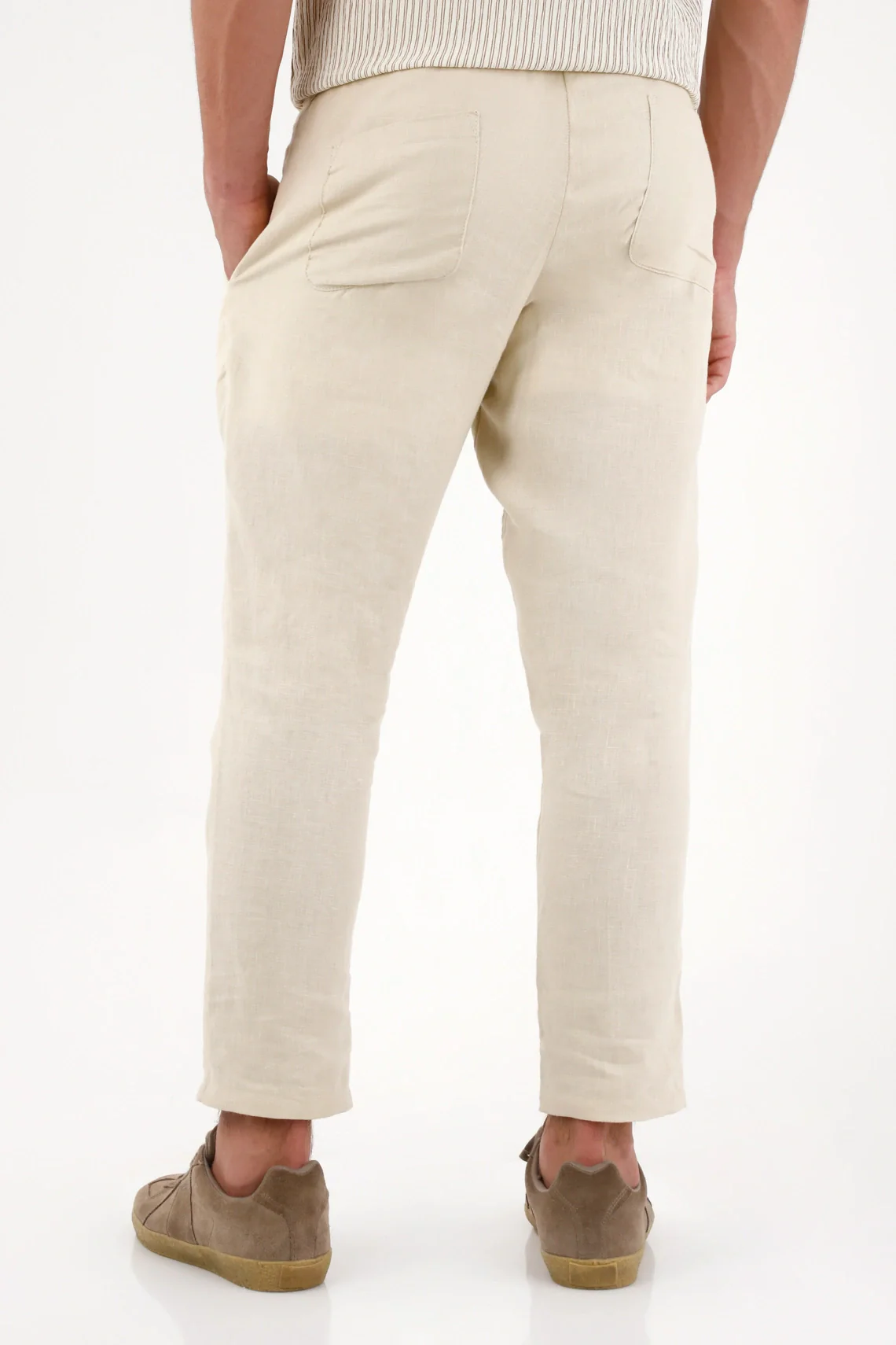 Men's Beige Linen Pants with Tapered Ankle Cut - Image 4