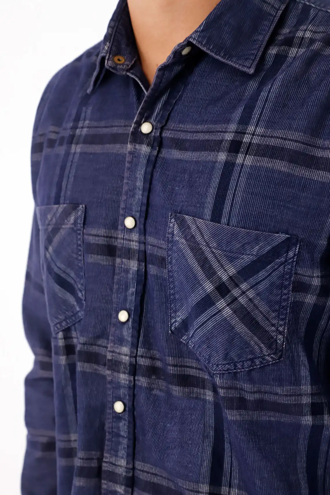 Men's Blue Checkered Shirt with Pockets - Image 3