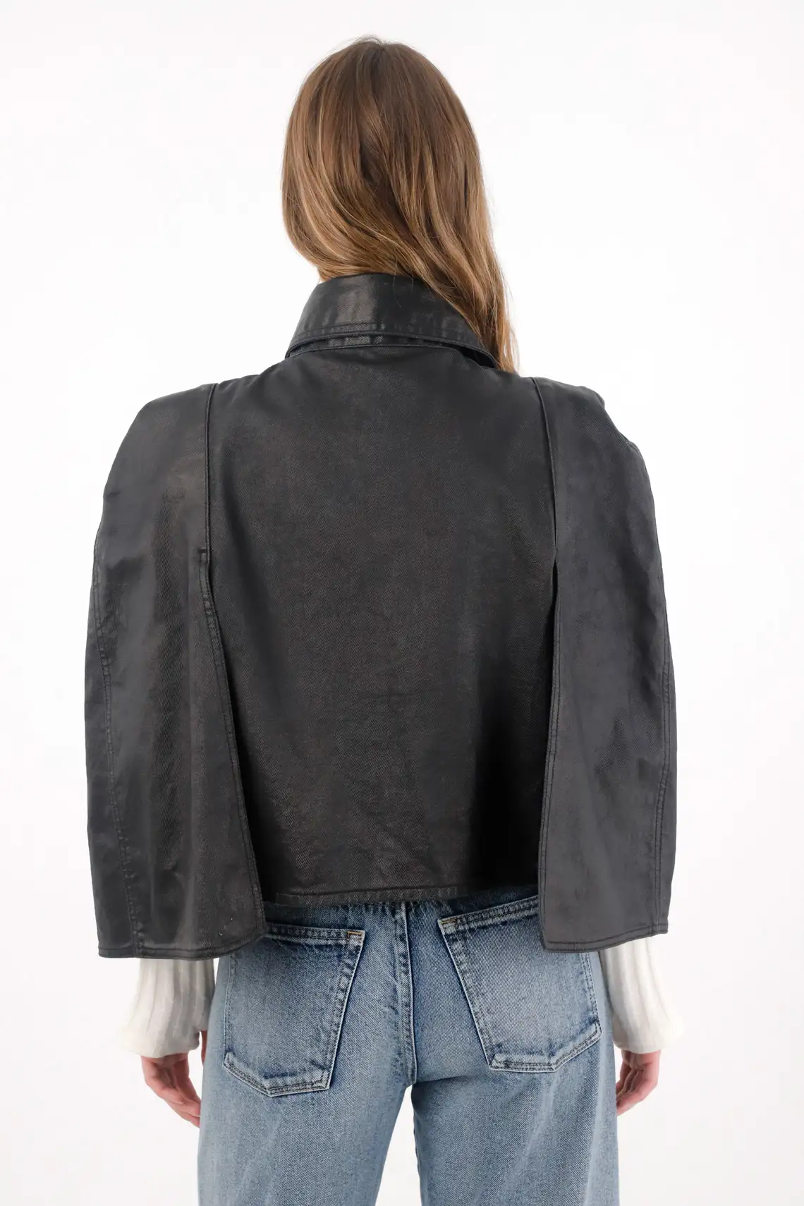 Black Waxed Effect Cape for Women - Image 6