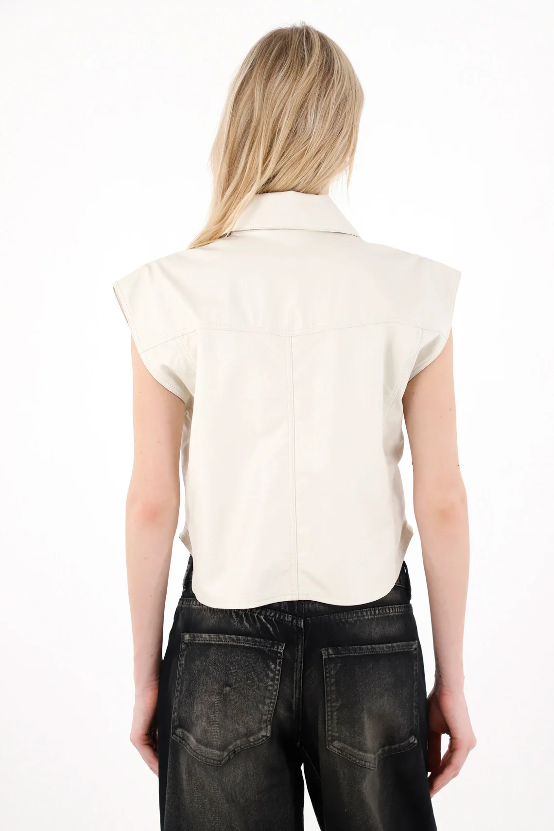 Off-White Synthetic Leather Vest for Women - Image 4