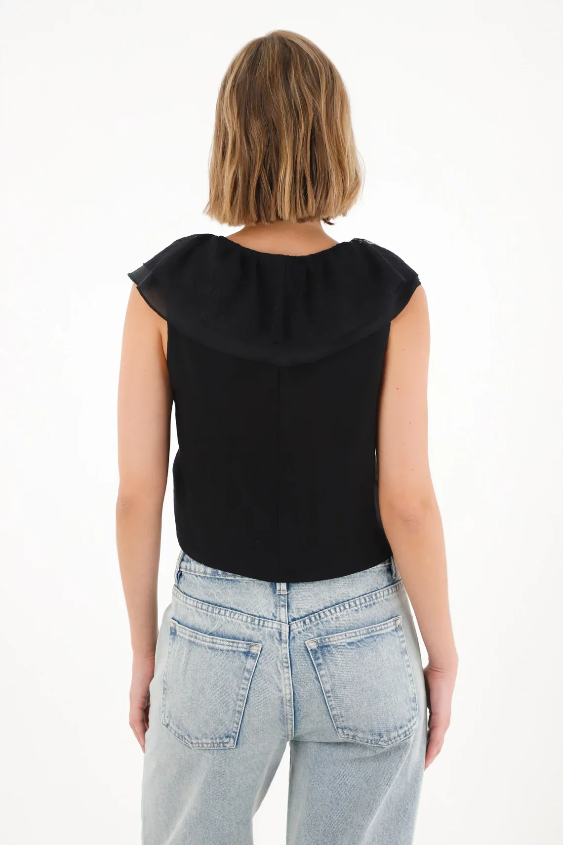 Vest in mixed fabrics and black bolero for women - Image 4