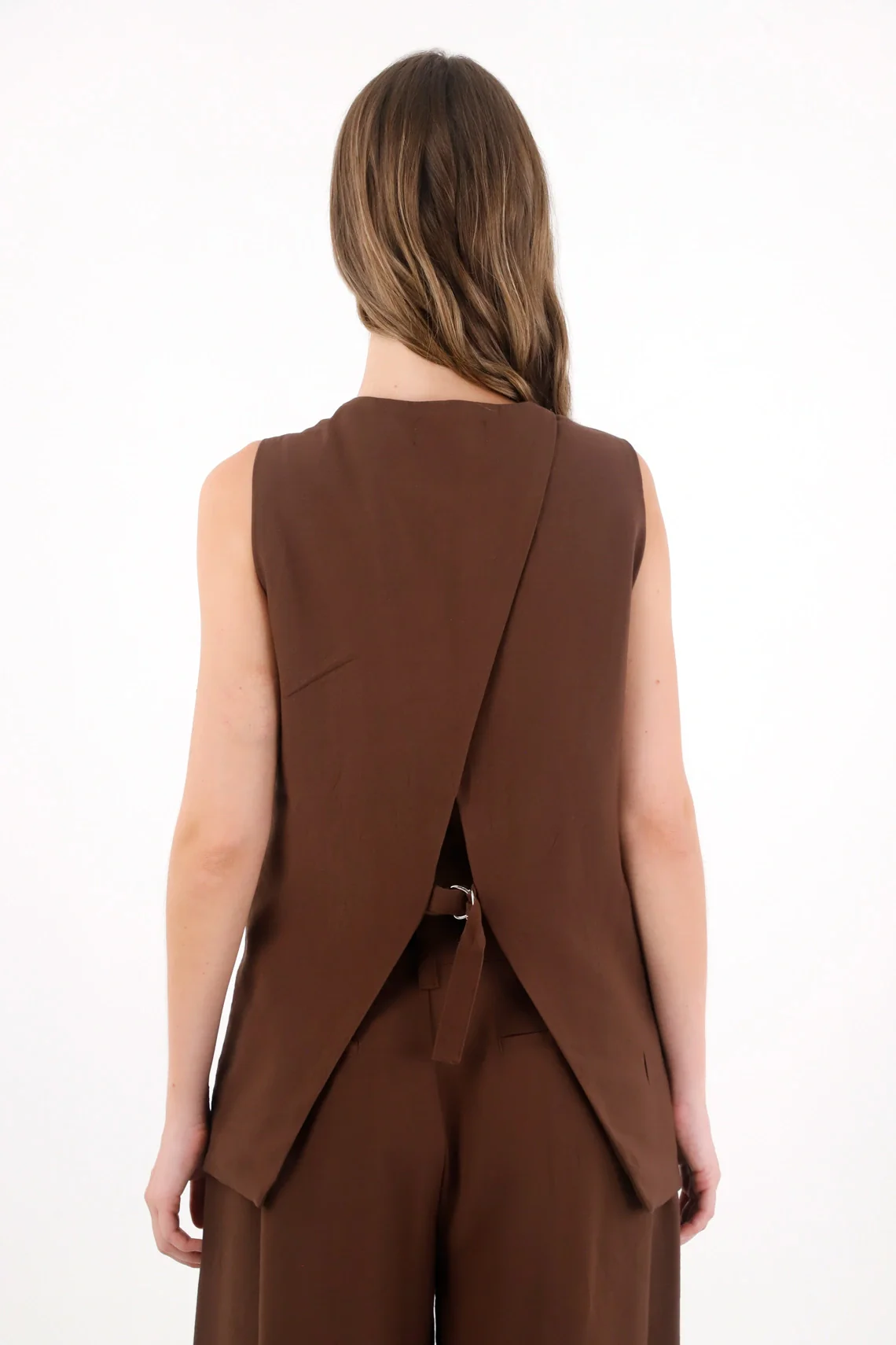Long Vest with Crossed Back in Brown for Women - Image 4