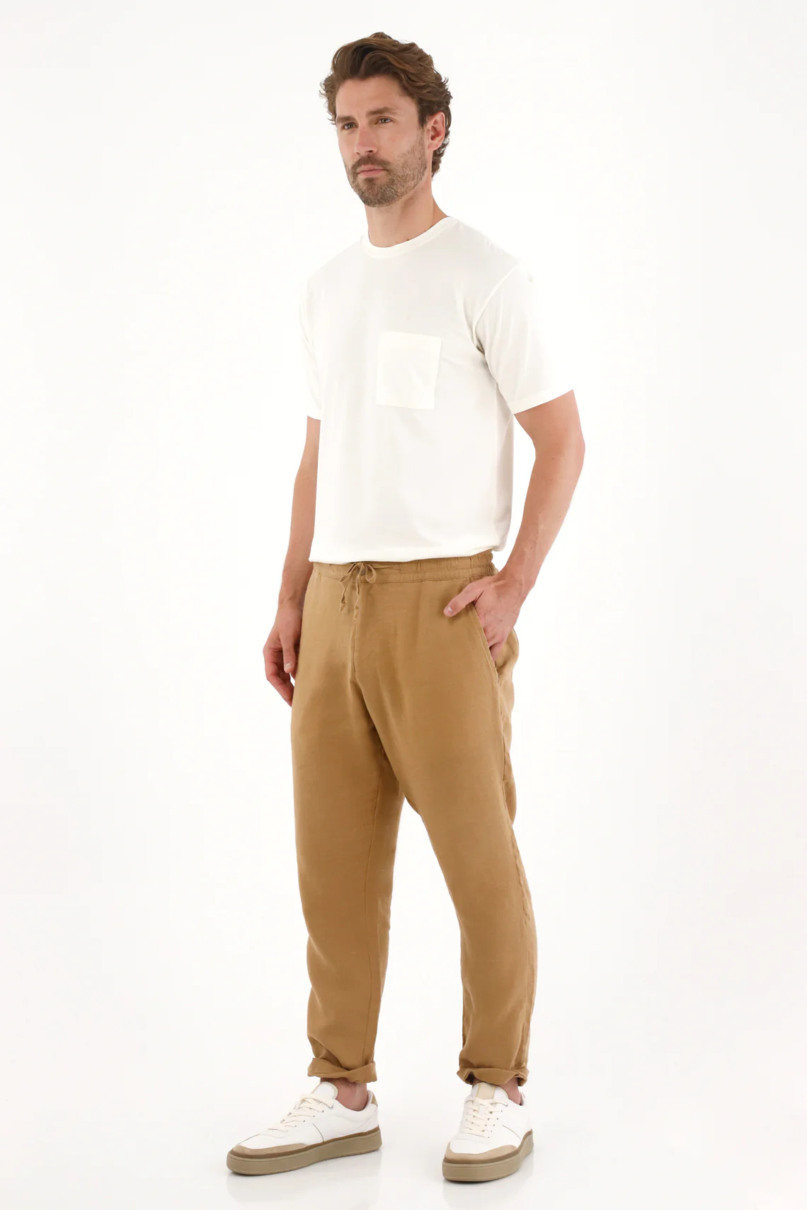 Men's 100% Linen Brown Chino Pants - Image 2