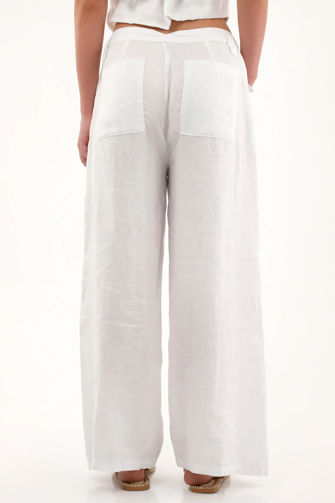 Women's Wide Leg White Linen Pants - Image 4